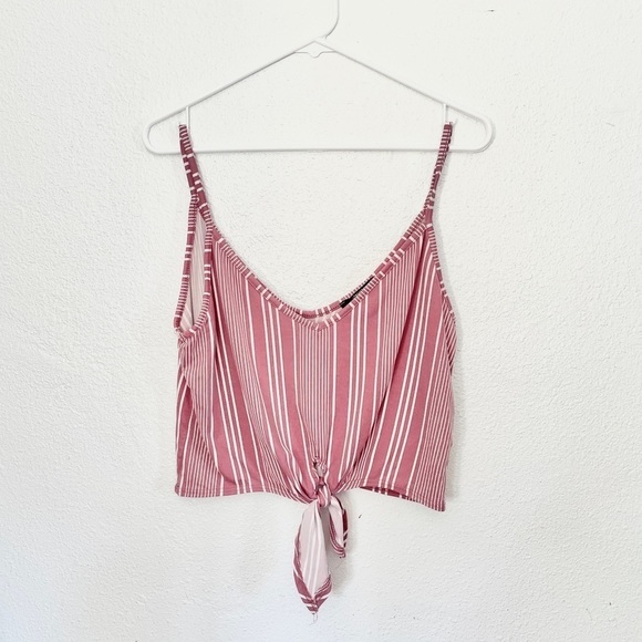 Rose Pink & White Striped Crop Tank Top with Bow Detail Size L - Picture 1 of 3